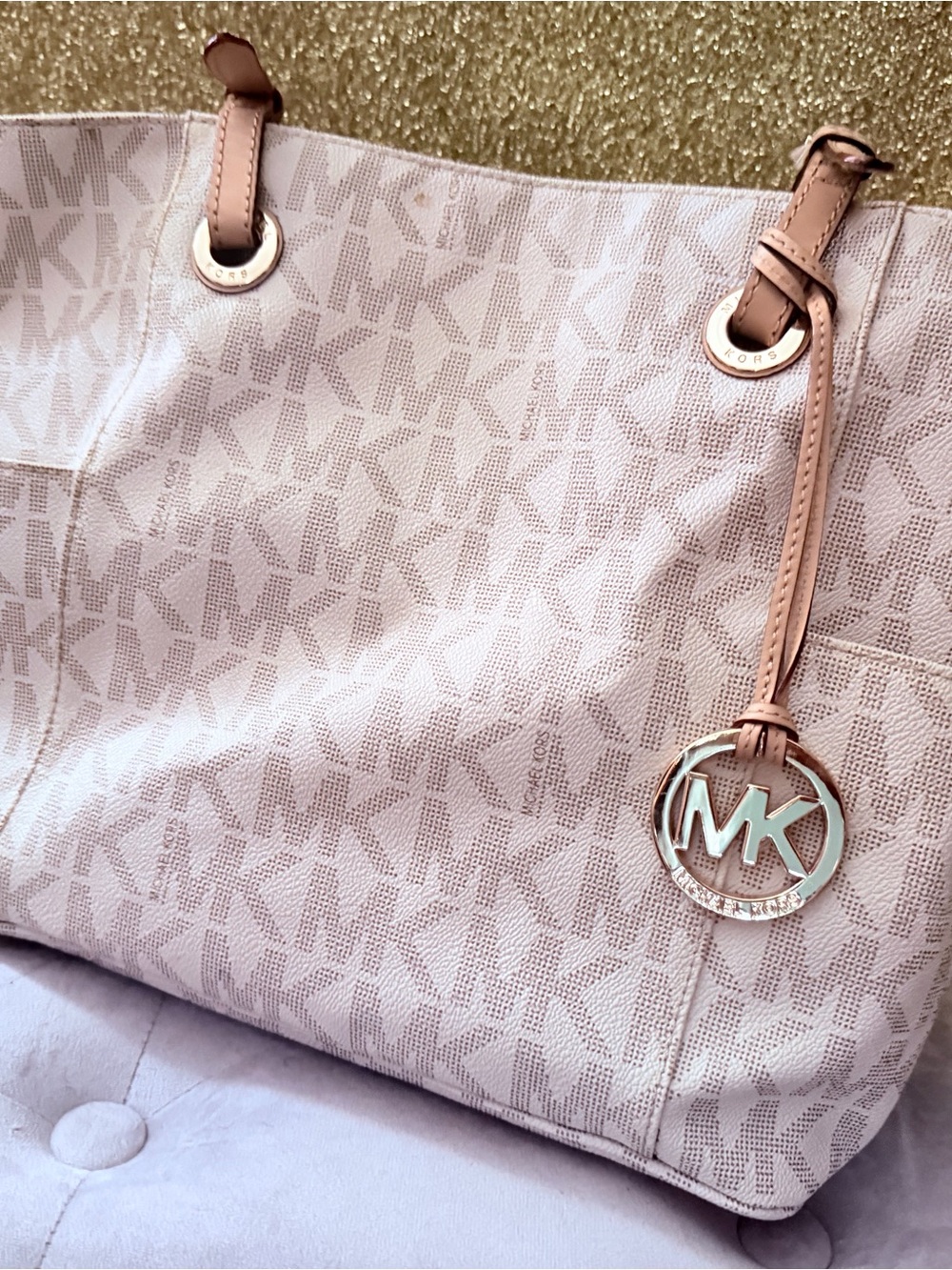 Michael Kors Light Pink Signature Tote with MK Charm